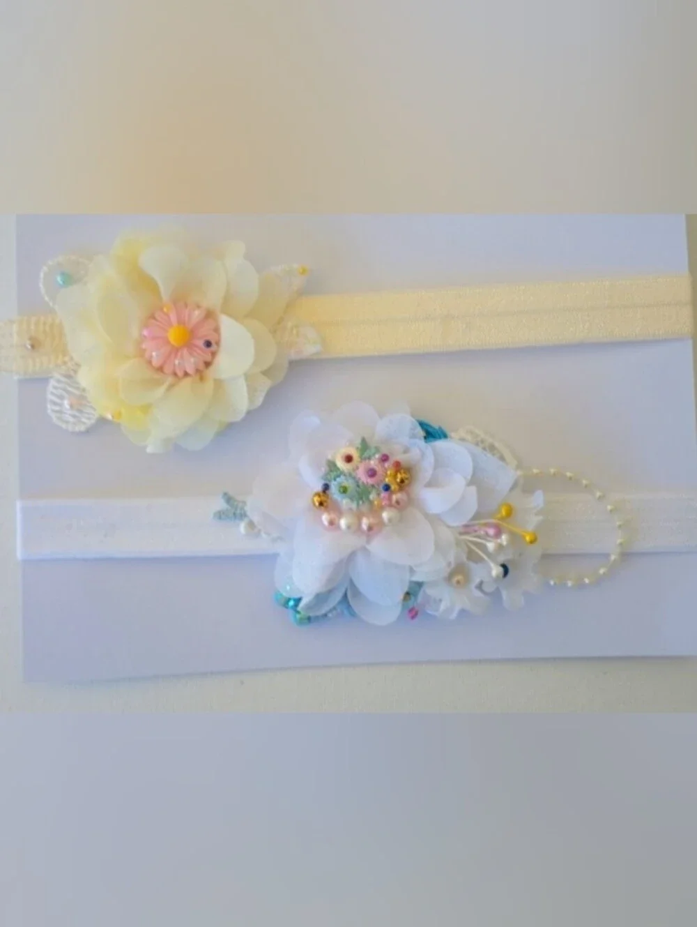 Floral Baby Headband- Cream and White (2)✨🎀